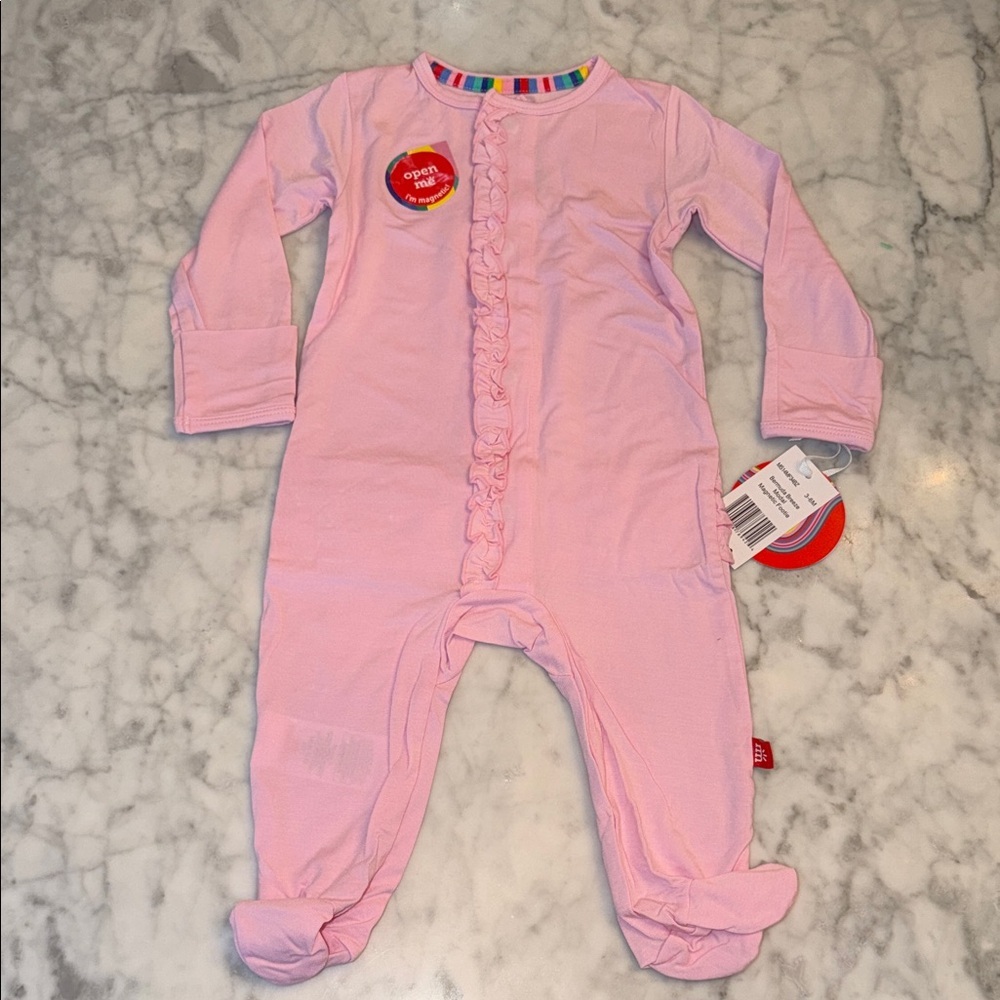 NWT Magnetic Me Modal Pink Ruffle Bermuda Breeze Footie 3/6M - Picture 1 of 6